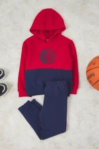 TRENDYOLMİLLA KIDS Red Color Blocked Hooded Boys' Knitting Sweathirt and Tracksuit Bottom - Top Set - Image 2