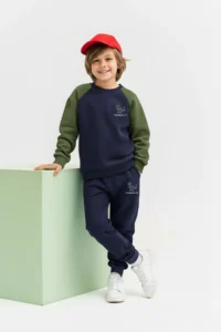 TRENDYOLMİLLA KIDS Green Cotton Embroidered Oversized Boys' Knitting Bottom - Top Set