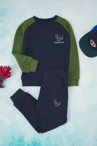 TRENDYOLMİLLA KIDS Green Cotton Embroidered Oversized Boys' Knitting Bottom - Top Set - Image 2