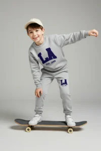 TRENDYOLMİLLA KIDS Kar Melange Cotton Fleece Regular Thick/Boys' Knitting Bottom with Fleece Inside - Top Set
