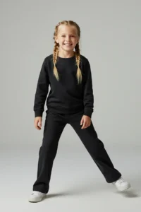 TRENDYOLMİLLA KIDS Black Cotton Thick/Fleece Inner Knitting Girls' Sweatshirt and Tracksuit Bottom - Top Set