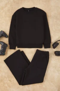 TRENDYOLMİLLA KIDS Black Cotton Thick/Fleece Inner Knitting Girls' Sweatshirt and Tracksuit Bottom - Top Set - Image 2
