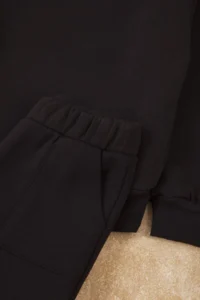 TRENDYOLMİLLA KIDS Black Cotton Thick/Fleece Inner Knitting Girls' Sweatshirt and Tracksuit Bottom - Top Set - Image 3