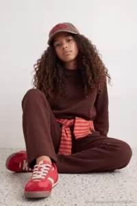 TRENDYOLMİLLA KIDS Brown Plain Knitting Bottom - Top Set - Image 2