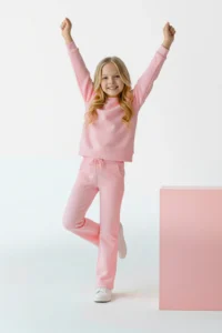 TRENDYOLMİLLA KIDS PINK Cotton Plain/Basic Fleece Knitting Girls' Sweatshirt and Tracksuit Bottom - Top Set