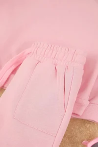 TRENDYOLMİLLA KIDS PINK Cotton Plain/Basic Fleece Knitting Girls' Sweatshirt and Tracksuit Bottom - Top Set - Image 3