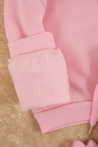 TRENDYOLMİLLA KIDS PINK Cotton Plain/Basic Fleece Knitting Girls' Sweatshirt and Tracksuit Bottom - Top Set - Image 4