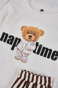 TRENDYOLMİLLA KIDS Beige Unisex Kids 100% Cotton Printed Regular Knitting Pajama Set - Image 4