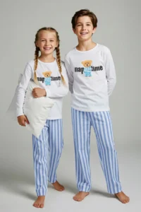 TRENDYOLMİLLA KIDS Ecru 100% Cotton Printed Regular Knitting Unisex Kids Pajama Set - Image 2