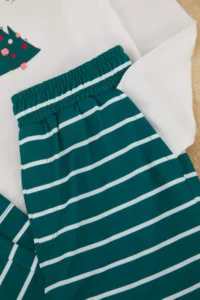 TRENDYOLMİLLA KIDS Green Soft textured Printed Regular Knitting Unisex Kids Pajama Set - Image 4