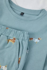 TRENDYOLMİLLA KIDS BLUE Boys' 100% Cotton animals Printed Regular Knitting Pajama Set - Image 3