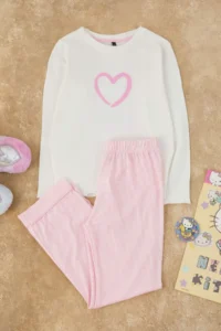 TRENDYOLMİLLA KIDS Powder PINK Girls' Printed Soft textured Pajama Set - Image 2
