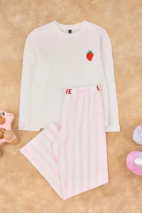 TRENDYOLMİLLA KIDS PINK Girls' Printed Knitting Bottom-Top Pajama Set - Image 3