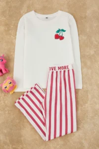 TRENDYOLMİLLA KIDS Red Girls' Printed Knitting Bottom-Top Pajama Set - Image 2