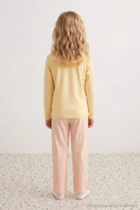 TRENDYOLMİLLA KIDS Yellow Girls' Printed Knitting Bottom-Top Pajama Set - Image 3