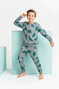 TRENDYOLMİLLA KIDS Salmon-Gray Boys' 4 Sets Soft Textured Printed Pajama Set - Image 4