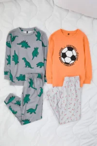 TRENDYOLMİLLA KIDS Salmon-Gray Boys' 4 Sets Soft Textured Printed Pajama Set - Image 5
