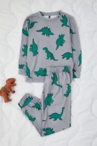 TRENDYOLMİLLA KIDS Salmon-Gray Boys' 4 Sets Soft Textured Printed Pajama Set - Image 6