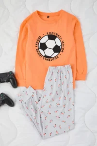 TRENDYOLMİLLA KIDS Salmon-Gray Boys' 4 Sets Soft Textured Printed Pajama Set - Image 7
