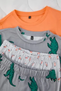 TRENDYOLMİLLA KIDS Salmon-Gray Boys' 4 Sets Soft Textured Printed Pajama Set - Image 8