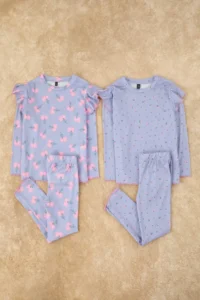 TRENDYOLMİLLA KIDS Lilac Printed 4 Sets Knitting Regular Girls' Bottom-Top Pajama Set - Image 3