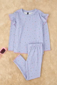 TRENDYOLMİLLA KIDS Lilac Printed 4 Sets Knitting Regular Girls' Bottom-Top Pajama Set - Image 5