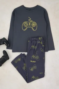 TRENDYOLMİLLA KIDS Anthracite Cotton Printed Knitting Boys' Bottom-Top Pajama Set - Image 2