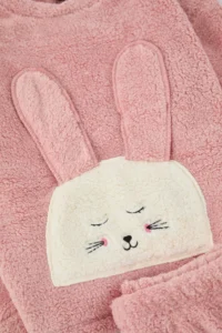 TRENDYOLMİLLA KIDS PINK Mini Me Plush Knitting Girls' Thick Pajama Set - Image 4