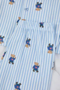 TRENDYOLMİLLA KIDS BLUE Soft textured Unisex Kids Patterned Shirt Collar Regular Knitting Pajama Set - Image 3