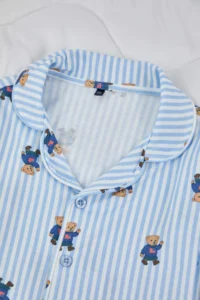 TRENDYOLMİLLA KIDS BLUE Soft textured Unisex Kids Patterned Shirt Collar Regular Knitting Pajama Set - Image 4
