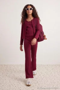TRENDYOLMİLLA KIDS Burgundy Girls' Thin Fabric Flexible 3 Sets Tank Top Cardigan and Leggings - Image 2