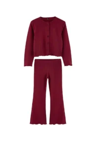 TRENDYOLMİLLA KIDS Burgundy Girls' Thin Fabric Flexible 3 Sets Tank Top Cardigan and Leggings - Image 4