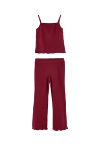 TRENDYOLMİLLA KIDS Burgundy Girls' Thin Fabric Flexible 3 Sets Tank Top Cardigan and Leggings - Image 5