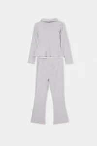 TRENDYOLMİLLA KIDS Gray Girls' Cotton Basic Soft Touch Knitting Bottom - Top Set - Image 8