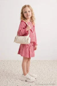 TRENDYOLMİLLA KIDS Red 100%Cotton Girls' Frilly Thin&Seasonal Weaving Shirt-Skirt Top and Bottom Set - Image 4