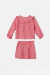 TRENDYOLMİLLA KIDS Red 100%Cotton Girls' Frilly Thin&Seasonal Weaving Shirt-Skirt Top and Bottom Set - Image 6