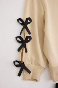 TRENDYOLMİLLA KIDS Stone Girls' Cotton Ribbon Detailed Sweatshirt and Skirt Bottom - Top Set - Image 6