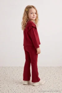 TRENDYOLMİLLA KIDS Burgundy Ribbed Flexible Girls' Plain Knitting Bottom - Top Set - Image 2
