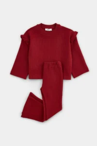 TRENDYOLMİLLA KIDS Burgundy Ribbed Flexible Girls' Plain Knitting Bottom - Top Set - Image 3