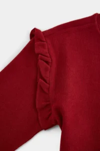 TRENDYOLMİLLA KIDS Burgundy Ribbed Flexible Girls' Plain Knitting Bottom - Top Set - Image 4