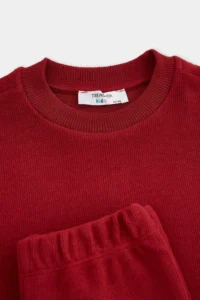 TRENDYOLMİLLA KIDS Burgundy Ribbed Flexible Girls' Plain Knitting Bottom - Top Set - Image 5