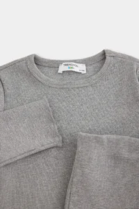 TRENDYOLMİLLA KIDS Gray 100%Cotton Girls' Ribbed Flexible Plain Knitting Bottom - Top Set - Image 5