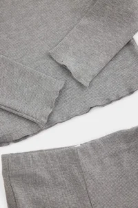 TRENDYOLMİLLA KIDS Gray 100%Cotton Girls' Ribbed Flexible Plain Knitting Bottom - Top Set - Image 6