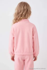 TRENDYOLMİLLA KIDS Powder PINK Fleece Girls' Plain Knitting Sweatshirt and Tracksuit Bottom - Top Set - Image 3