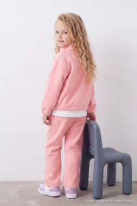 TRENDYOLMİLLA KIDS Powder PINK Fleece Girls' Plain Knitting Sweatshirt and Tracksuit Bottom - Top Set - Image 4