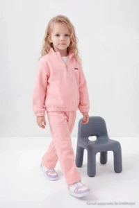 TRENDYOLMİLLA KIDS Powder PINK Fleece Girls' Plain Knitting Sweatshirt and Tracksuit Bottom - Top Set - Image 5