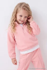 TRENDYOLMİLLA KIDS Powder PINK Fleece Girls' Plain Knitting Sweatshirt and Tracksuit Bottom - Top Set - Image 6