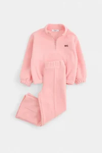 TRENDYOLMİLLA KIDS Powder PINK Fleece Girls' Plain Knitting Sweatshirt and Tracksuit Bottom - Top Set - Image 7