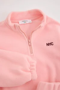 TRENDYOLMİLLA KIDS Powder PINK Fleece Girls' Plain Knitting Sweatshirt and Tracksuit Bottom - Top Set - Image 9