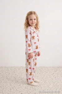 TRENDYOLMİLLA KIDS Ecru Soft Material Girls' Pajama Set - Image 3
